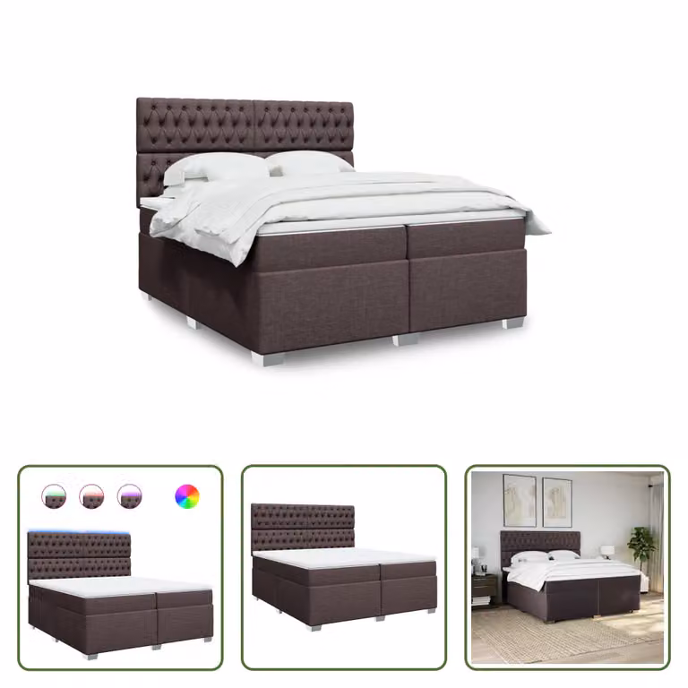 The Living Store Letto a molle con materasso marrone scuro 200x200 cm in tessuto