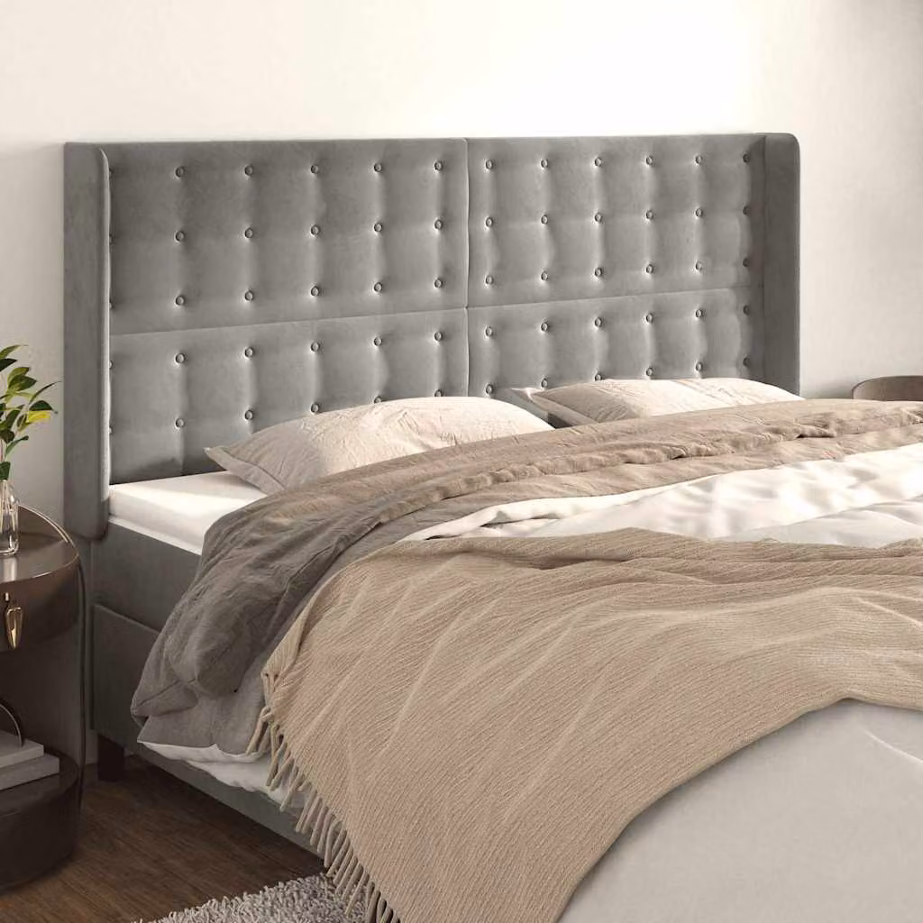 Testiera ad orecchio vidaXL in velluto grigio chiaro L: 203 cm, P: 16 cm, H: 118/128 cm
