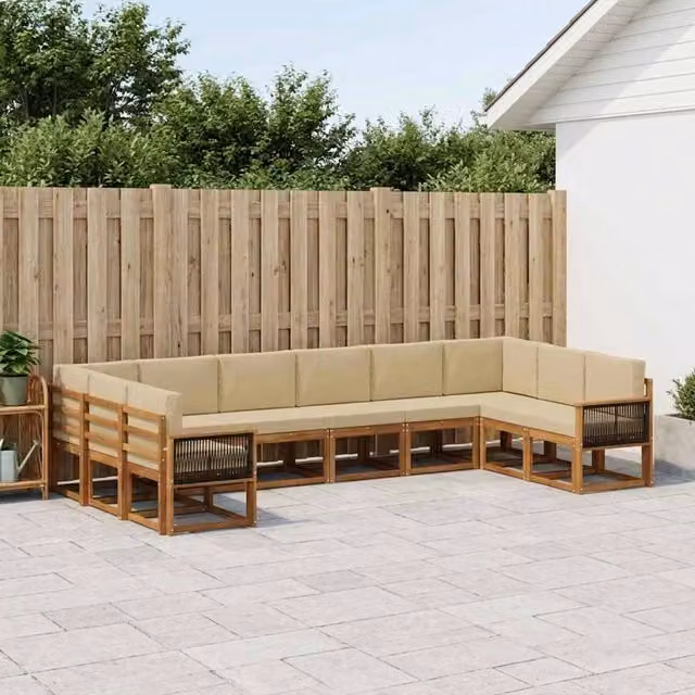 Set di divani da esterno a L con cuscini vidaXL in legno di acacia color marrone e beige