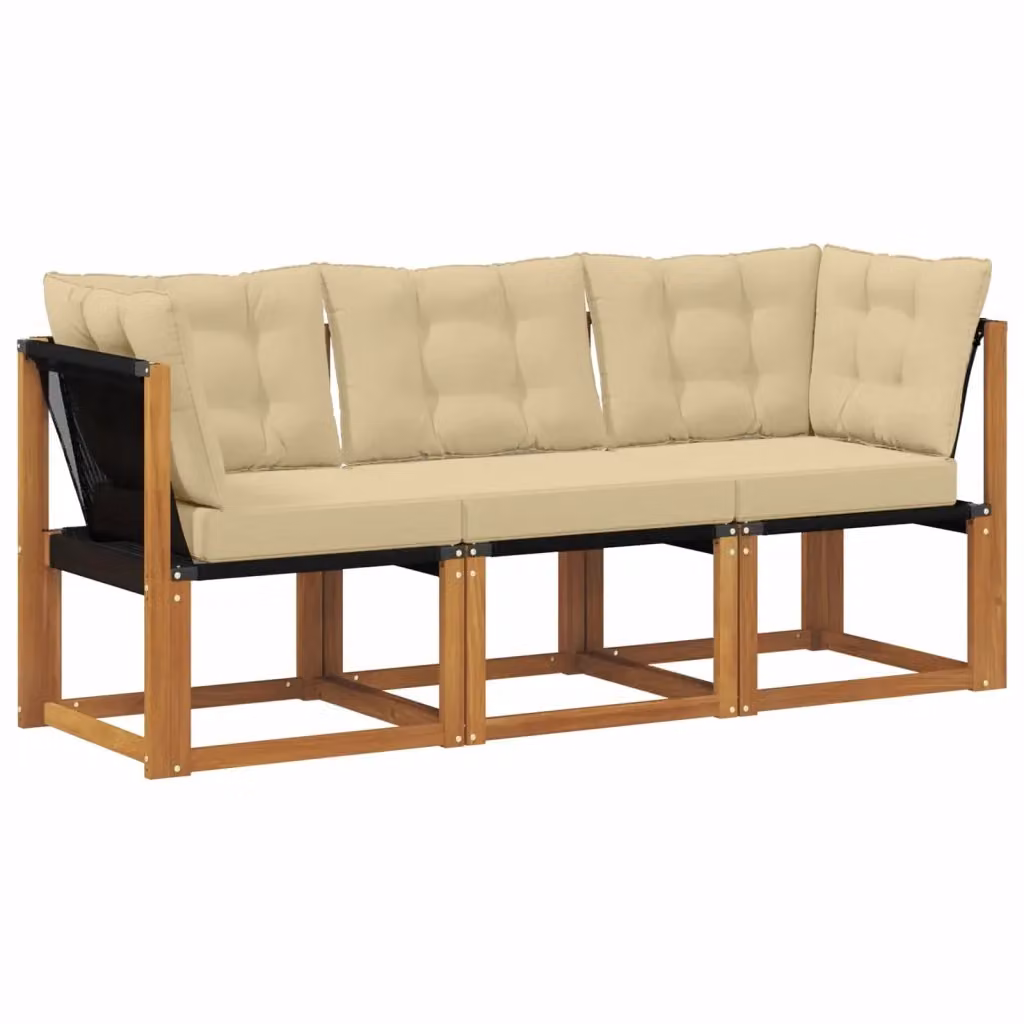 Set di divano modulare da esterno angolare vidaXL in legno di acacia e tessuto beige con cuscini inclusi – 2