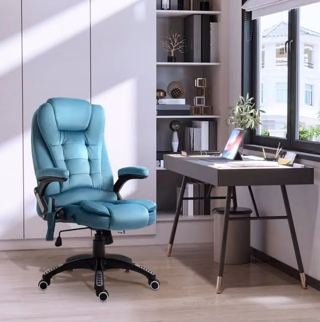 Poltrona da Ufficio con Funzione Massaggio e Riscaldamento, Regolabile in Altezza, Blu, Portata 120 kg, 68x72x110-120 cm