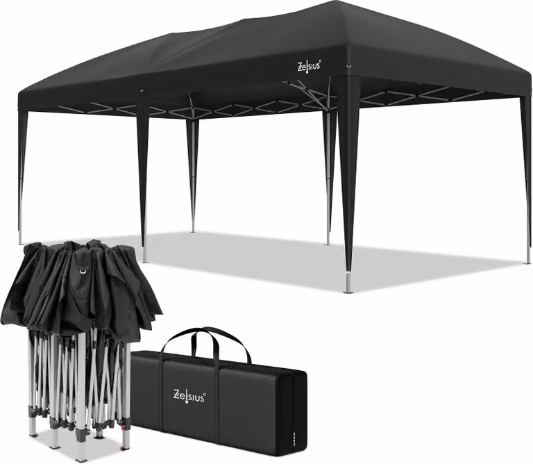 Gazebo pieghevole Zelsius 3 x 6 m, nero, gazebo pieghevole pop-up, tenda da giardino, tenda per feste con borsa