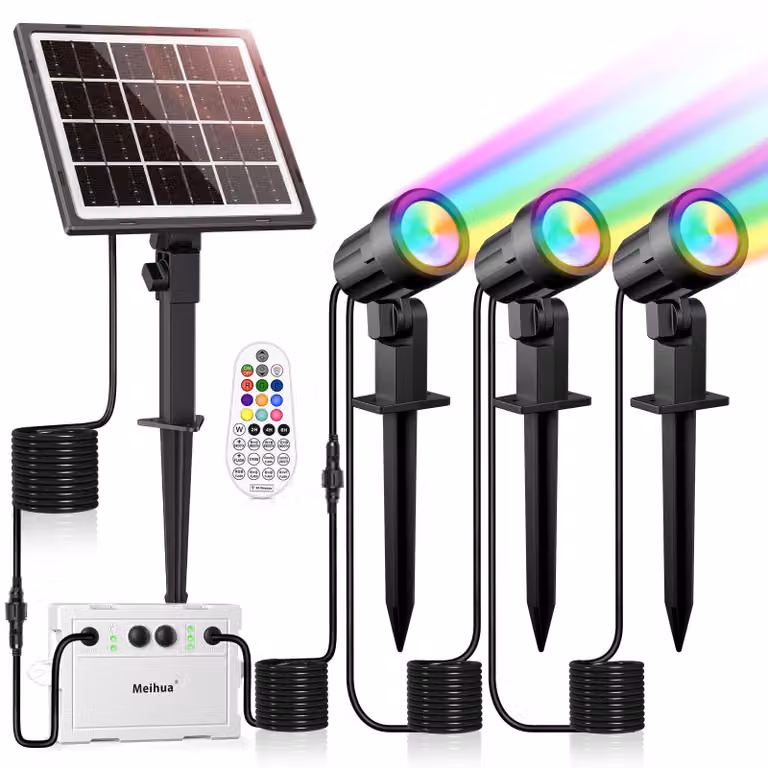 Set di 3 luci solari "Solar-Spots", illuminazione da giardino con telecomando