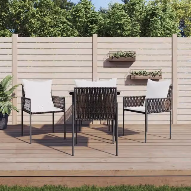 Set Pranzo da Giardino 5pz con Cuscini in Polyrattan e Acciaio 3187050