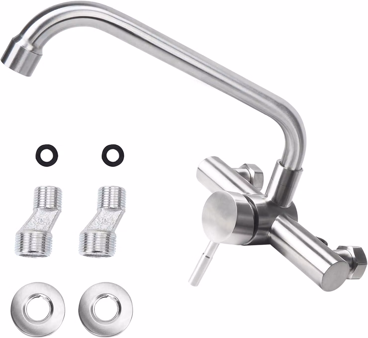 Miscelatore da cucina, montaggio a parete, rotazione a 360 gradi, acciaio inossidabile, per cucina, colore argento