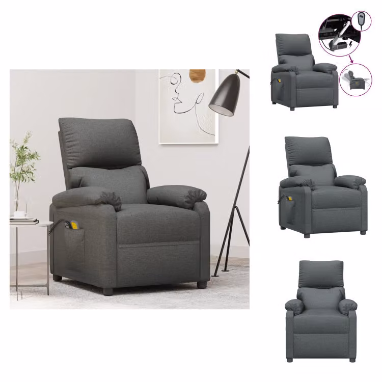 vidaXL Sedia da massaggio elettrica in tessuto grigio scuro - Sedia da massaggio