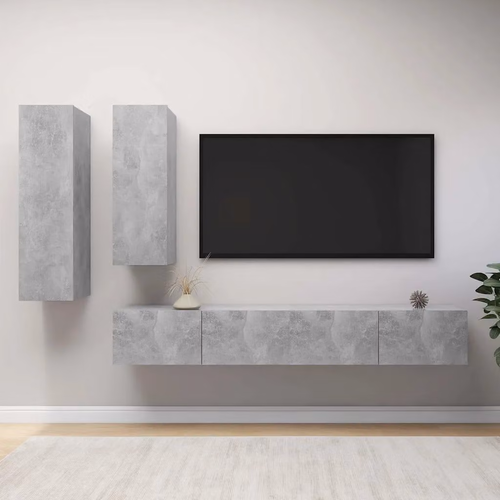 vidaXL Set di Mobili Porta TV Moderno 4 Pezzi in Legno e MDF Grigio Opaco