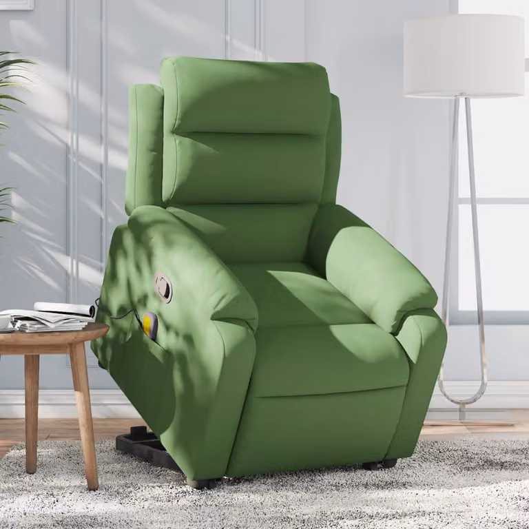 vidaXL Poltrona Alzapersona Reclinabile Verde con Braccioli in Velluto e Pelle Sintetica
