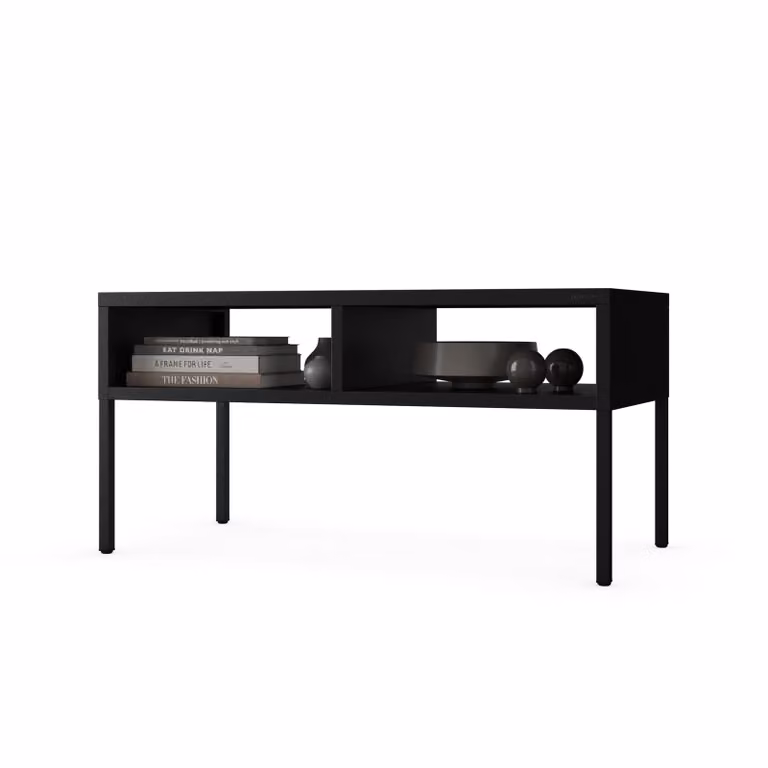 Tavolino MATTEO 90x45x45 cm - metallo, moderno, 2 ripiani aperti, robusto e compatto nero