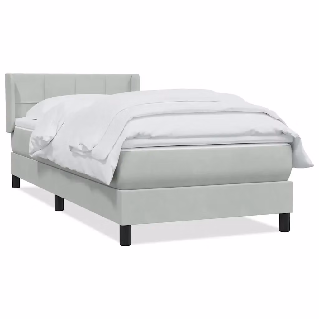 Letto con Giroletto a Molle e Materasso Ibrido vidaXL in Velluto Grigio Chiaro e Bianco L/P/H: 223 x 93 x 88 cm – 2