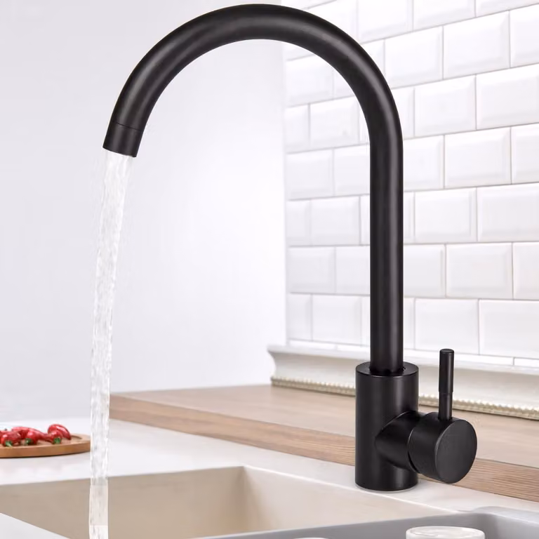 Rubinetto da cucina con miscelatore girevole a 360° - Acciaio inox - Nero