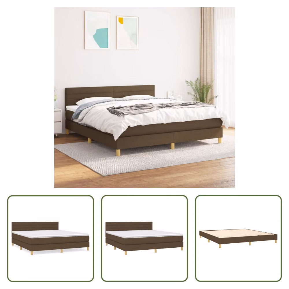 The Living Store Letto a molle con materasso marrone scuro 180x200 cm in tessuto