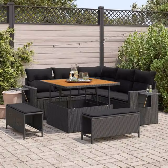 Set Divano da Giardino 8 pz Nero polyrattan 3361734