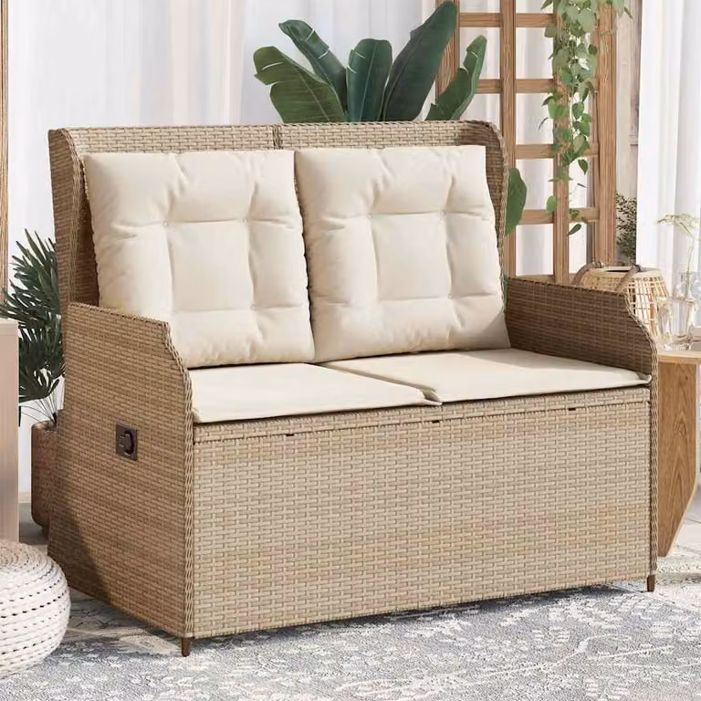 vidaXL Panca Reclinabile da Giardino in Polyrattan e Metallo con Cuscini Beige