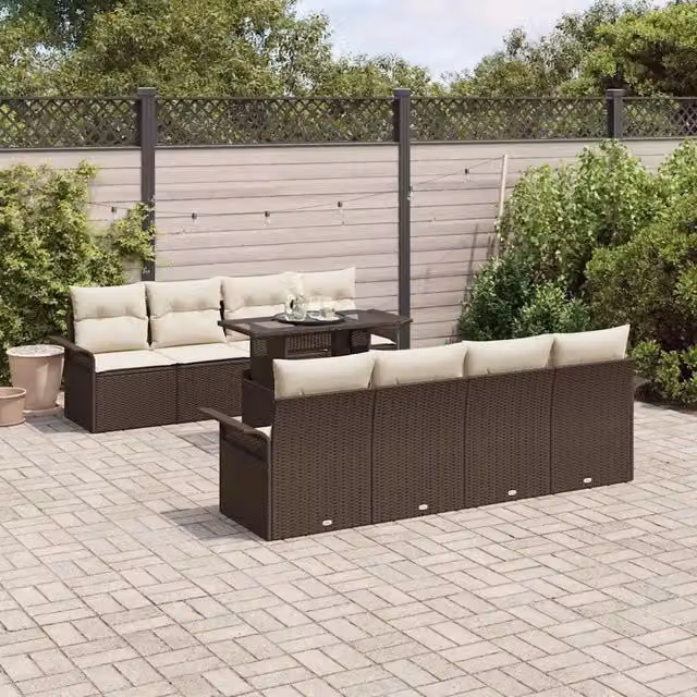 Set Divano da Giardino 9 pz Marrone polyrattan 3348244