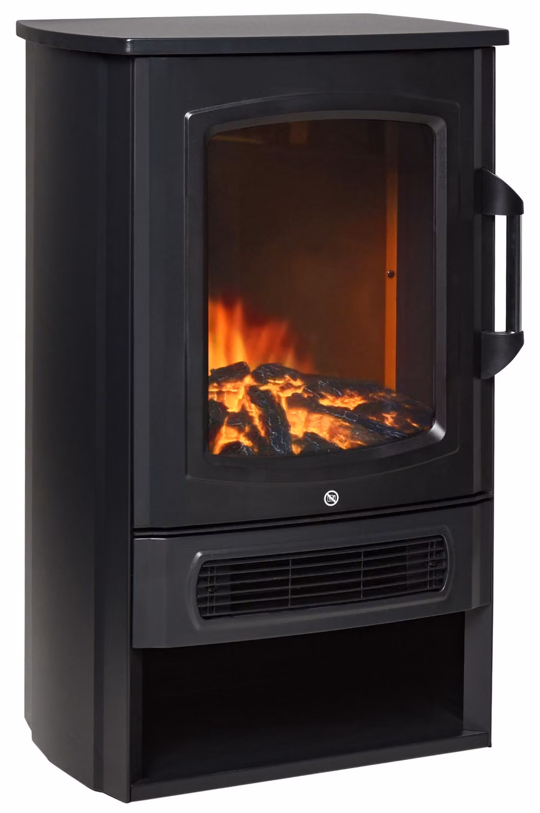 Camino elettrico Moonbite da pavimento, con effetto fiamma realistico, 1000/2000 W, adatto per ambienti fino a 25 m², dotato di protezione contro il surriscaldamento, mobile, in vetro e metallo, colore nero