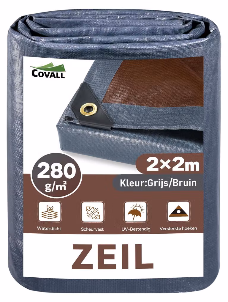 Telo impermeabile extra resistente, 280 g/m², dimensioni 2 x 2 metri, colore grigio/marrone
