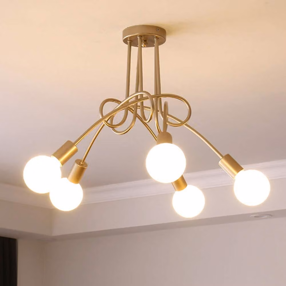 Lampada a sospensione retrò, 5 luci, attacco E27, colore oro, diametro 60 cm