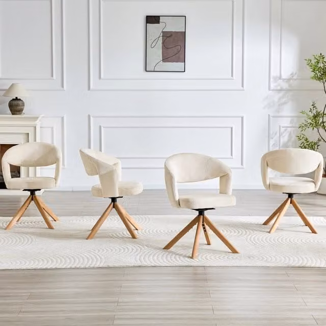Sedie da Pranzo Girevoli Retro Set 2 ¨C MINIMAL ¨C Struttura Crema, Gambe Massello, Schienale Curvo