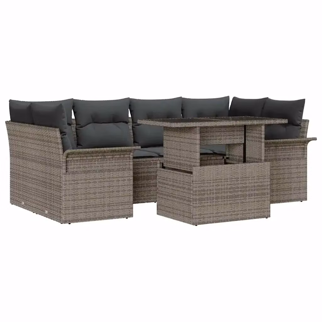 Set Divano da Giardino vidaXL 7 Pezzi Grigio con Tavolino e Cuscini in Rattan e Metallo – 2