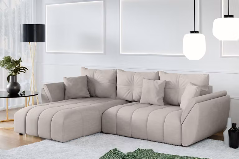 AX LIVING Divano angolare con funzione letto Verciani L Sofa Beige 280 cm
