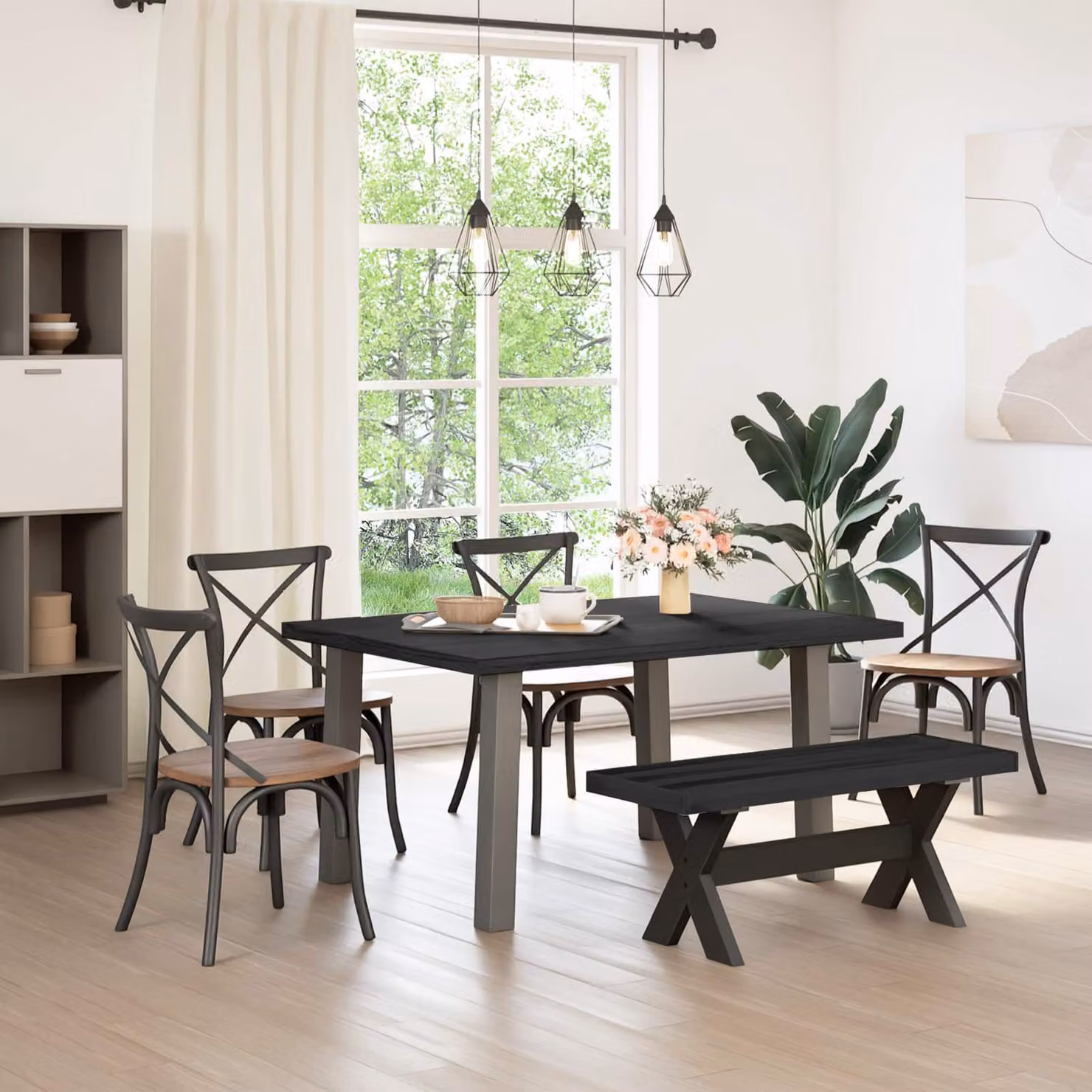Panchina da pranzo NOAIN vidaXL in legno di pino nero, L/P/H: 120 x 41 x 45 cm