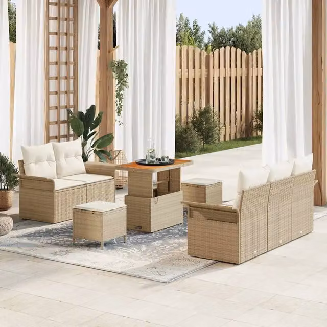 Set Divano da Giardino 8 pz Beige polyrattan 3362081