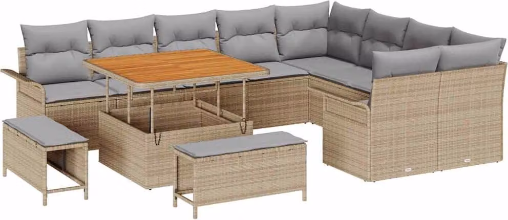Set Divano da Giardino con cuscino 12 pcs Beige polyrattan
