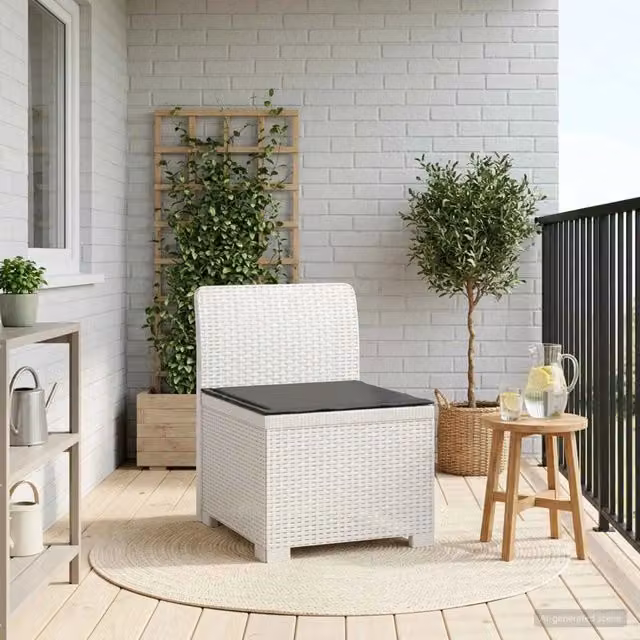 Divano da giardino a 1 posto con cuscino in rattan effetto moderno per esterno, disponibile in bianco o antracite, L: 70 cm, P: 62 cm, H: 55 cm – 1