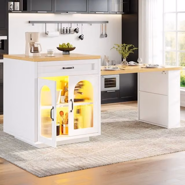 Isola da cucina estensibile con illuminazione LED RGB in MDF bianca