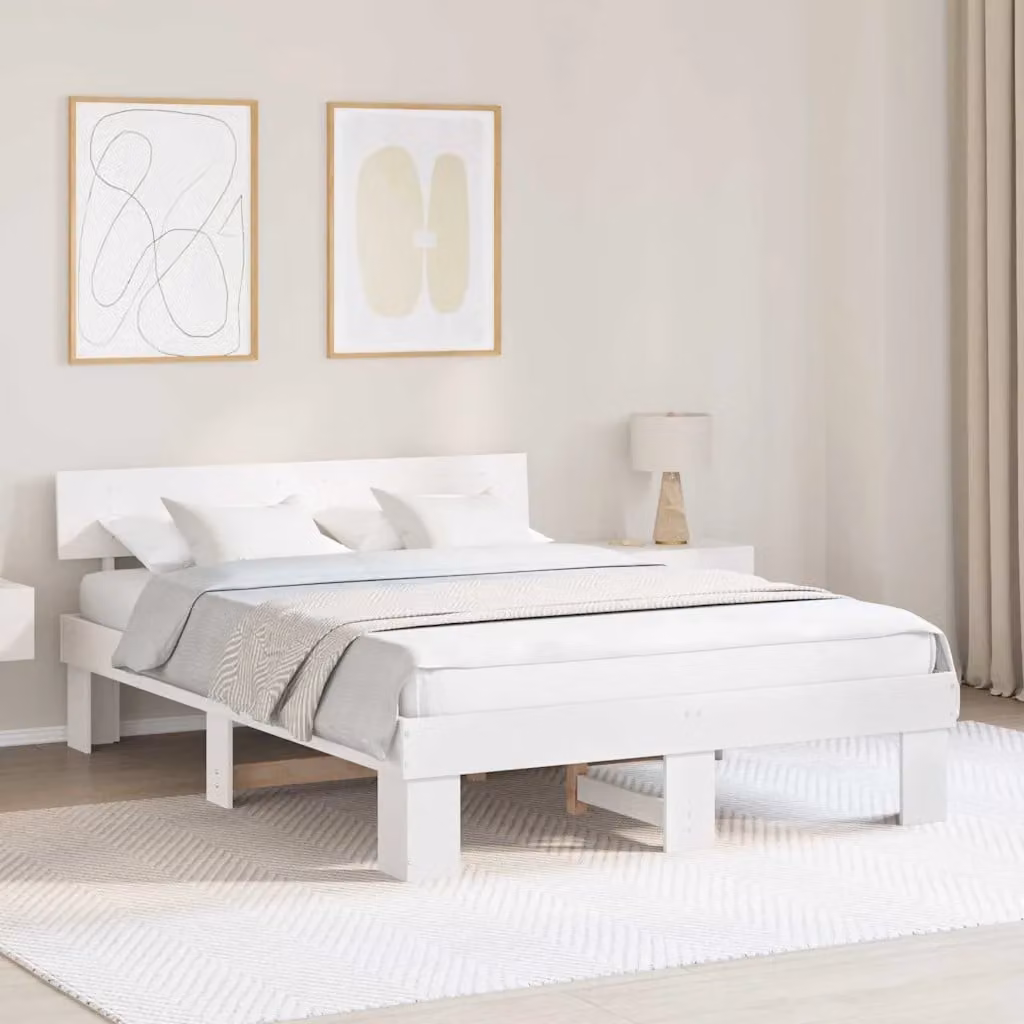 Struttura del letto in pino massello bianco vidaXL L/P: 140 x 200 cm