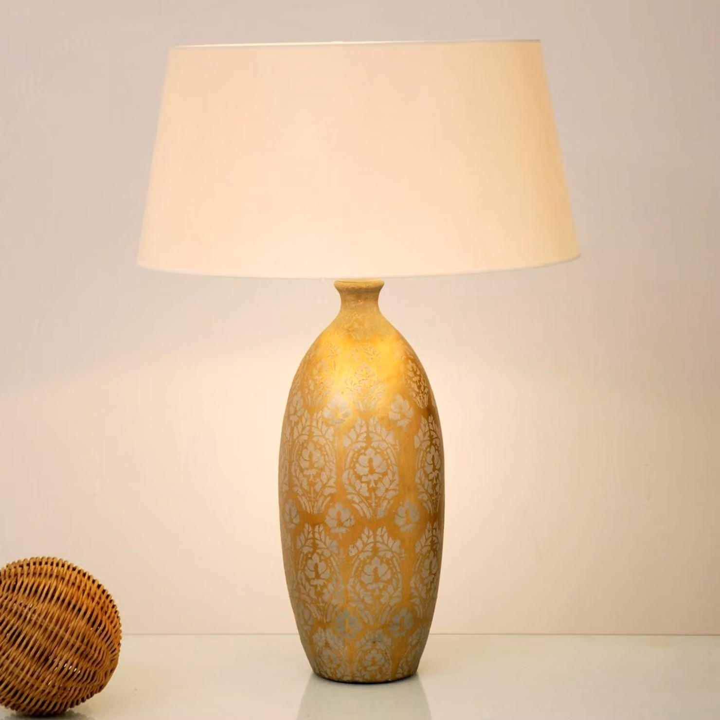 Holländer Lampada da tavolo Vaso Barocco, Crema / Ambra, Soggiorno / Sala da pranzo, Ceramica, Lampada da tavolo