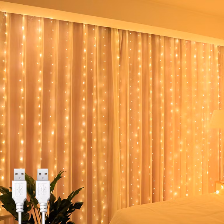 Tenda luminosa a LED, 2x2 metri, luce bianco caldo, 200 LED, confezione da 2 pezzi
