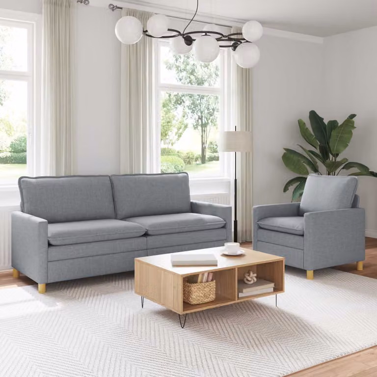Set di 2 divani moderni vidaXL in tessuto grigio con struttura in metallo e coperture rimovibili per il tuo soggiorno