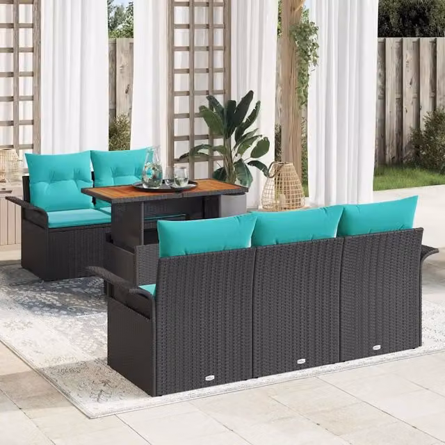Set Divano da Giardino 6 pz Nero Poly Rattan 3358013