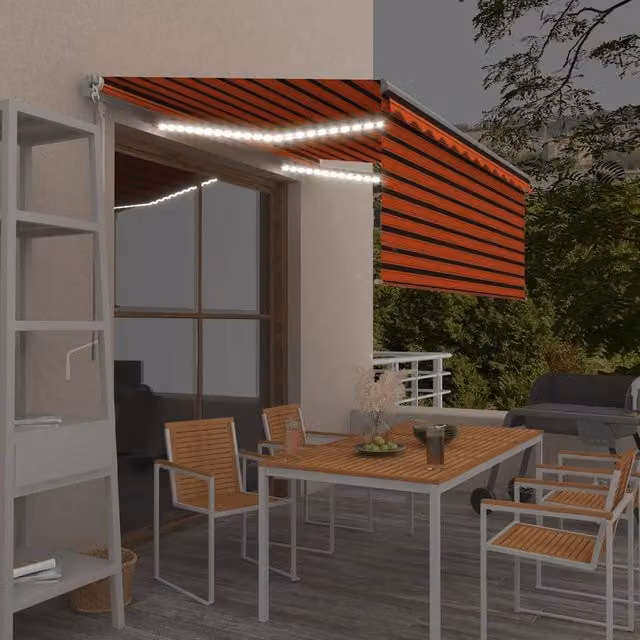 Tenda da Sole Retrattile Manuale LED-Tenda parasole per Patio 3,5x2,5m Arancione Marrone 821444