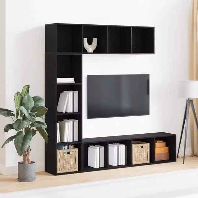 Set di 3 librerie moderne vidaXL in legno MDF nero opaco, L/P/H: 36 x 30 x 143 cm