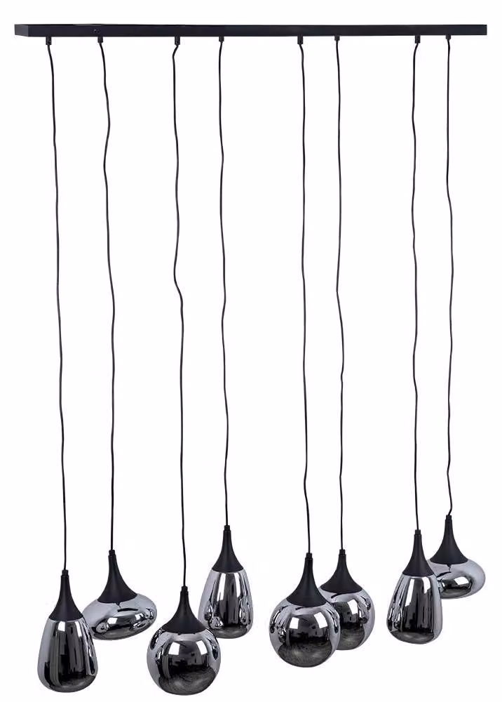 Lampada a sospensione, metallo nero, vetro cromato, H 150 cm