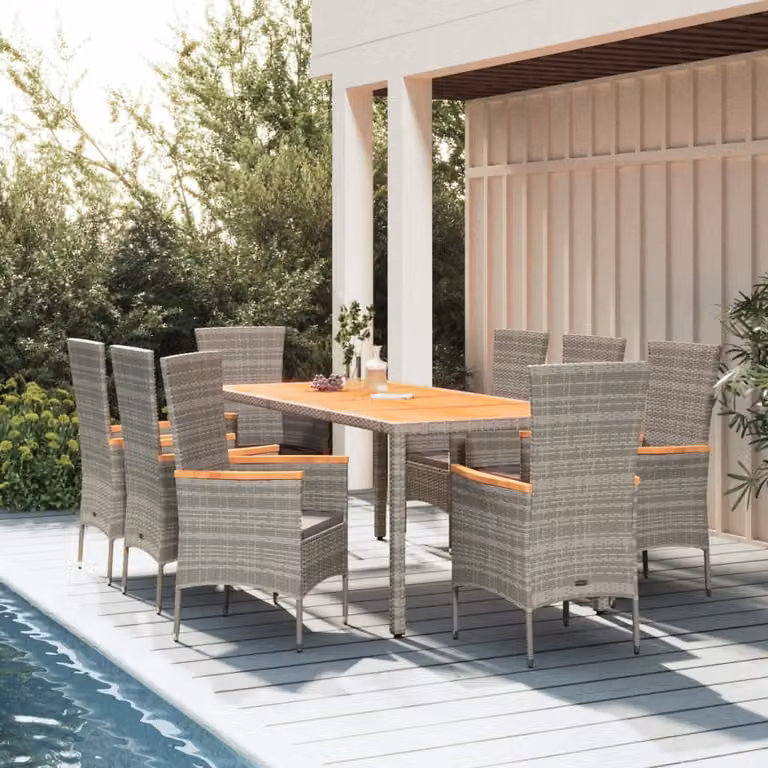The Living Store Set da pranzo da giardino 9 pezzi con cuscini in poly rattan grigio