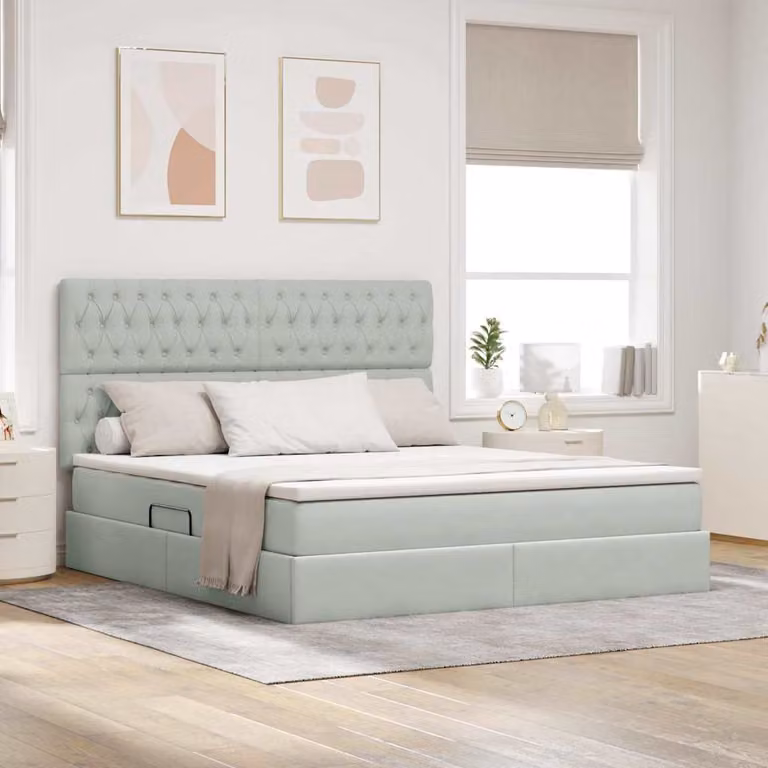 Letto con contenitore vidaXL in velluto grigio con illuminazione LED e porta USB L/P: 160 x 200 cm
