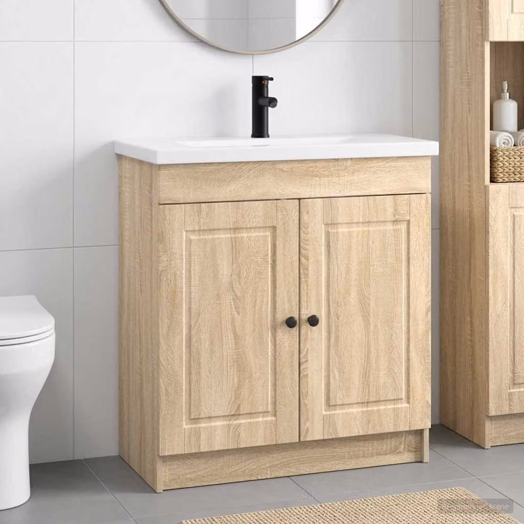 Set di mobili per il bagno moderno vidaXL in colore marrone, L: 56 cm, P: 37,5 cm, H: 81 cm