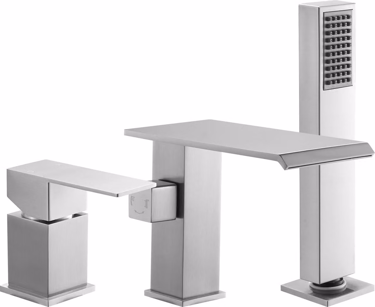 SucceBuy Miscelatore per vasca romana a 3 fori, miscelatore per vasca con doccetta e comando monocomando, rubinetto per vasca in acciaio inox spazzolato ad alta portata con due opzioni di flusso d'acqua per montaggio a soffitto
