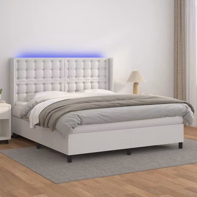 Letto a giroletto con molle e materasso vidaXL in similpelle bianco con illuminazione LED e porta USB L/P/H: 180 x 200 x 203 cm