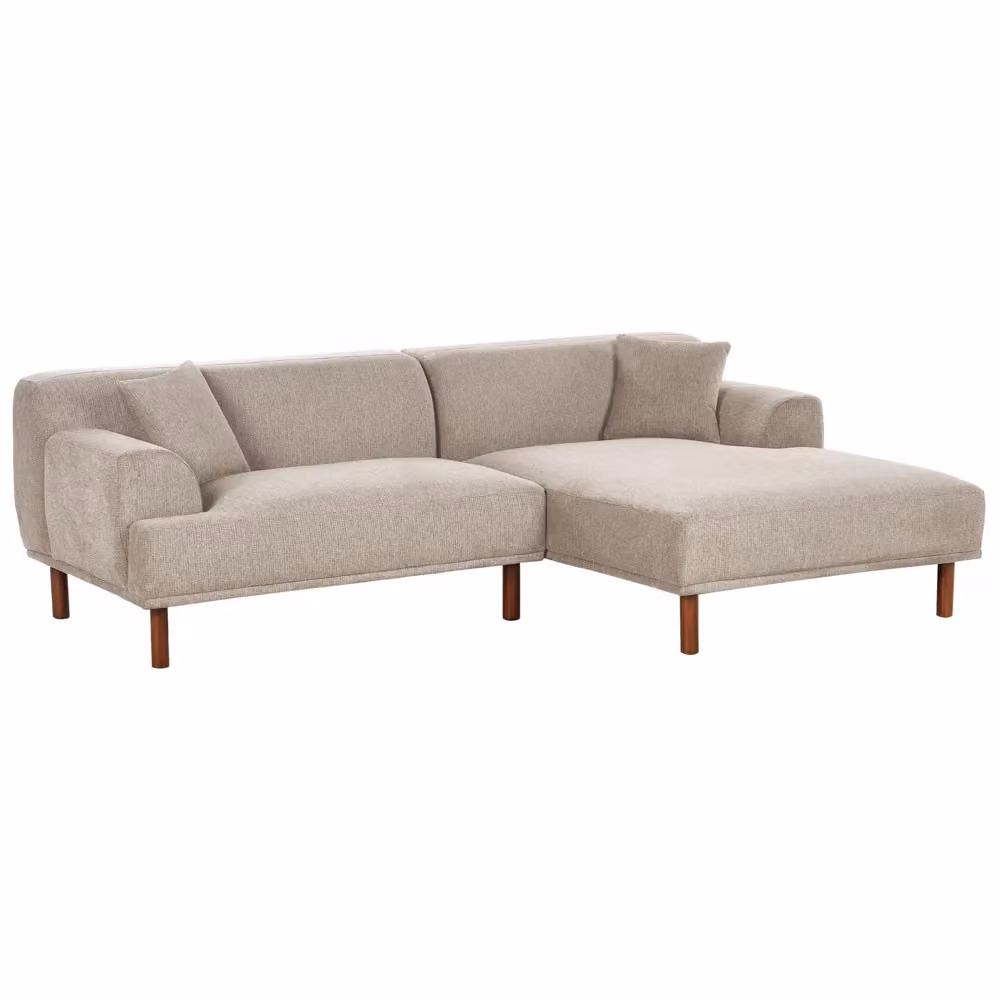 Divano ad angolo sinistro BELIANI in tessuto beige con pouf e cuscini coordinati, stile moderno, L/P/H: 241 x 159 x 82 cm – 2