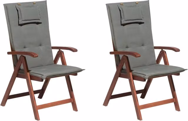 Set di 2 sedie da giardino in legno di acacia grigio cuscino regolabile pieghevole per esterni in stile rustico country