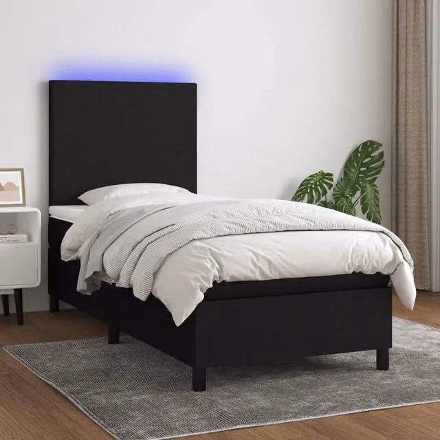 Letto a molle con materasso vidaXL in tessuto nero e bianco con illuminazione LED e porta USB, L/P/H: 90 x 200 cm
