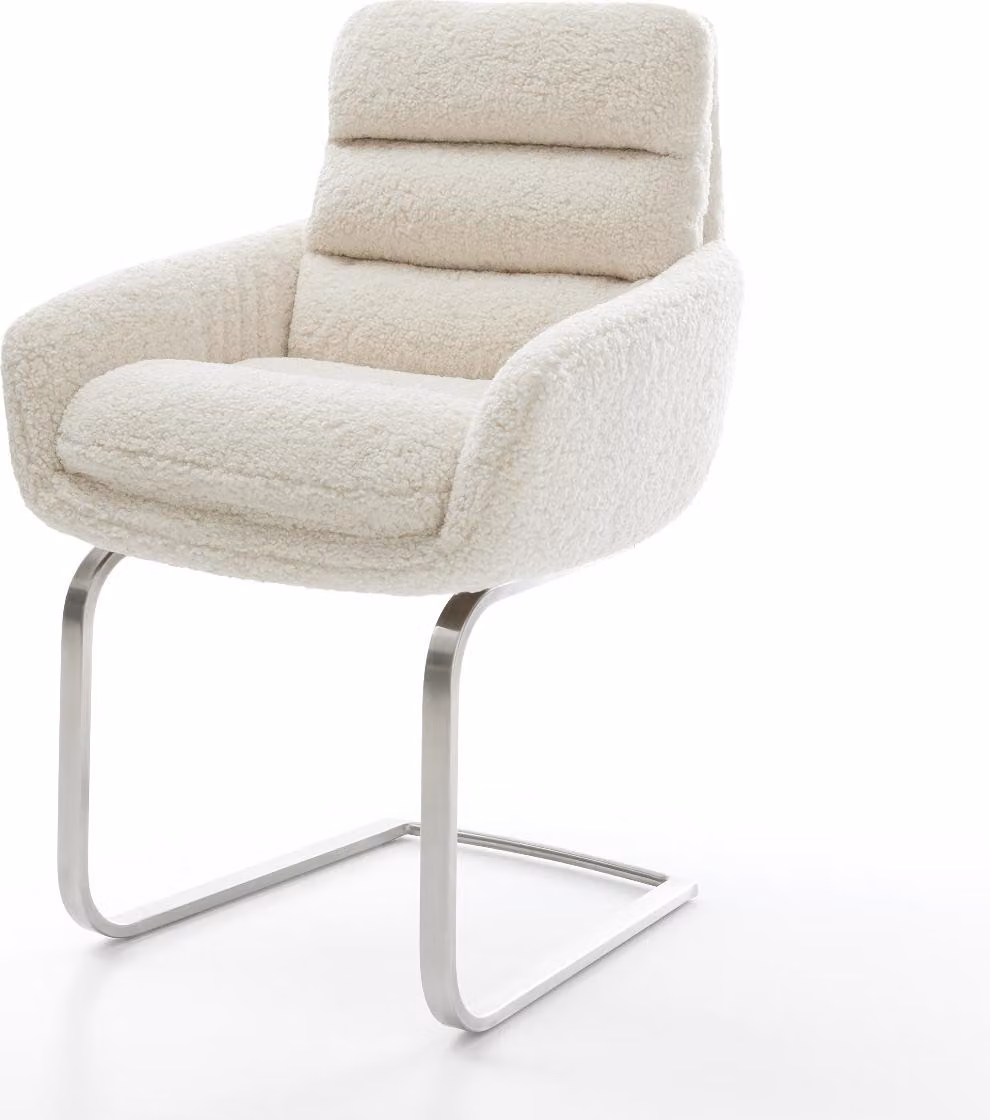 DELIFE sedia a sbalzo Abelia-Flex con braccioli in tessuto Teddy Beige sedia a sbalzo piatta in acciaio inox