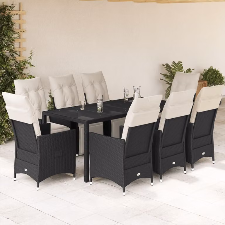 Maison Exclusive - Set da pranzo da giardino 9 pezzi con cuscini in polyrattan nero