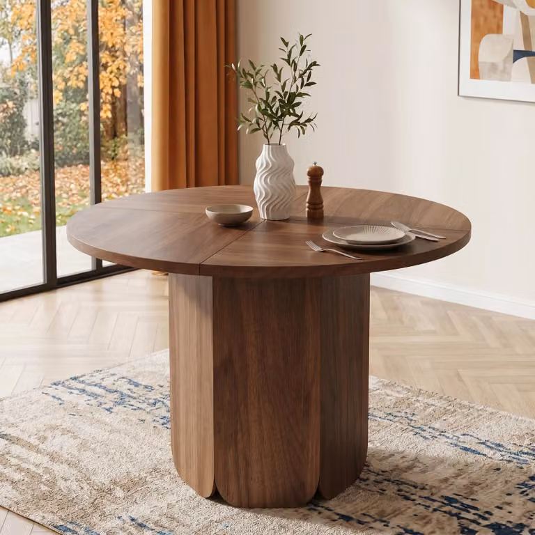 Tavolo rotondo Flieks, adatto per 4-6 persone, resistente e antigraffio, tavolo da pranzo, tavolo da cucina, dimensioni 120x120x75 cm, finitura in legno noce