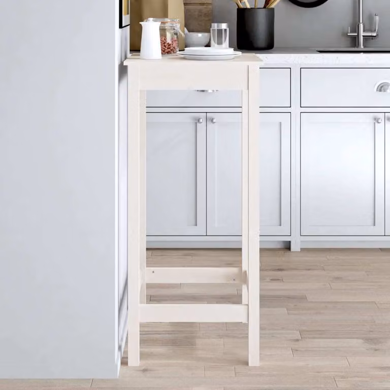 The Living Store Tavolo da bar bianco 50x50x110 cm in legno di pino massiccio